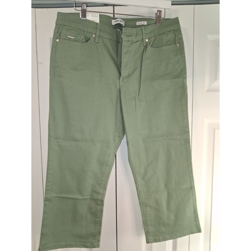 NEW Nine West Chrystie Capri Pants Womens 14 Green Stretch Cropped Casual Jeans